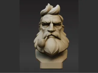 Stylized Old Sailor Bust with Pipe