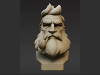 Stylized Old Sailor Bust with Pipe
