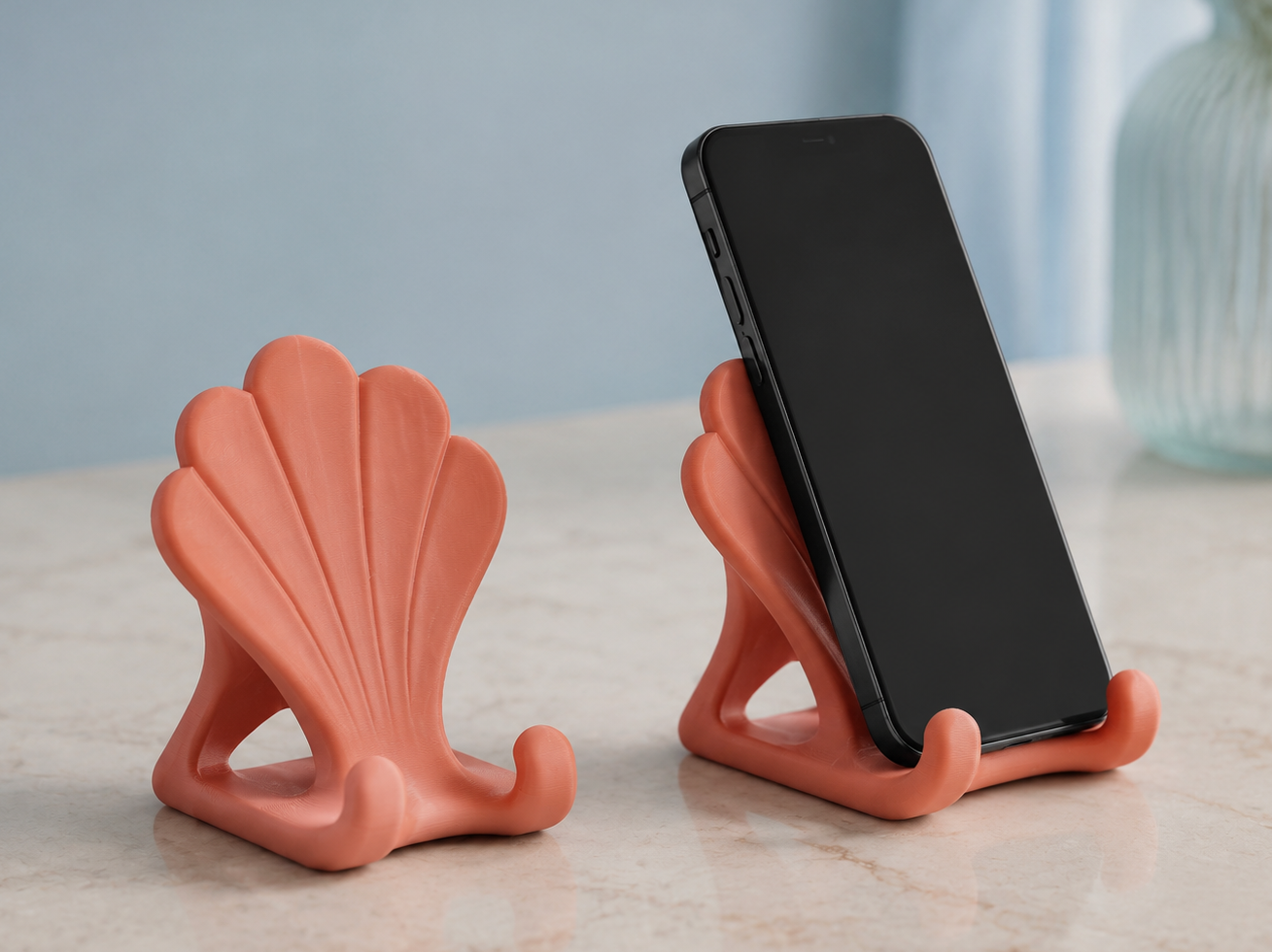 Soporte de celular concha de mar impreso en 3D