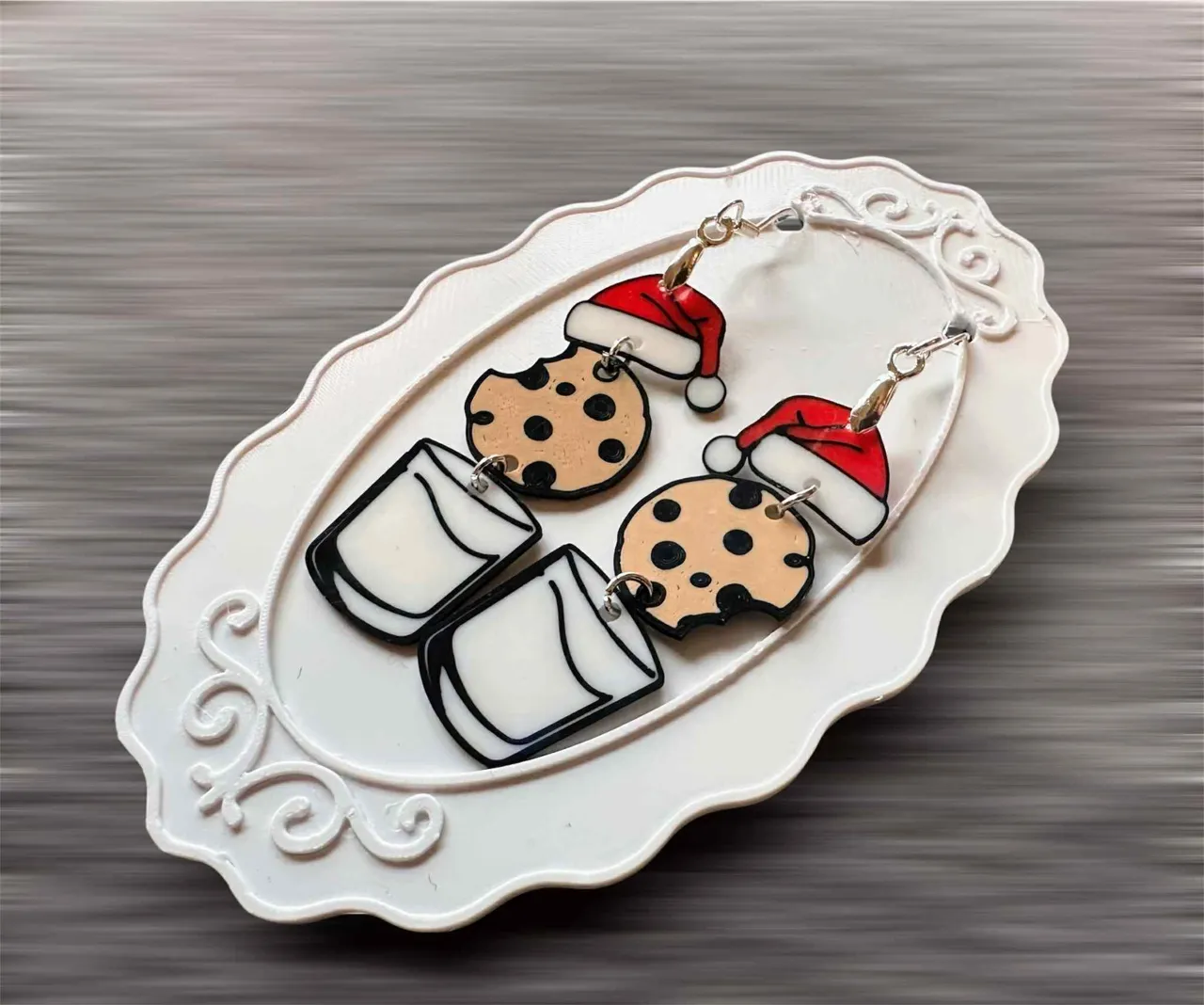 Santa Milk and Cookies Christmas Earrings view 4