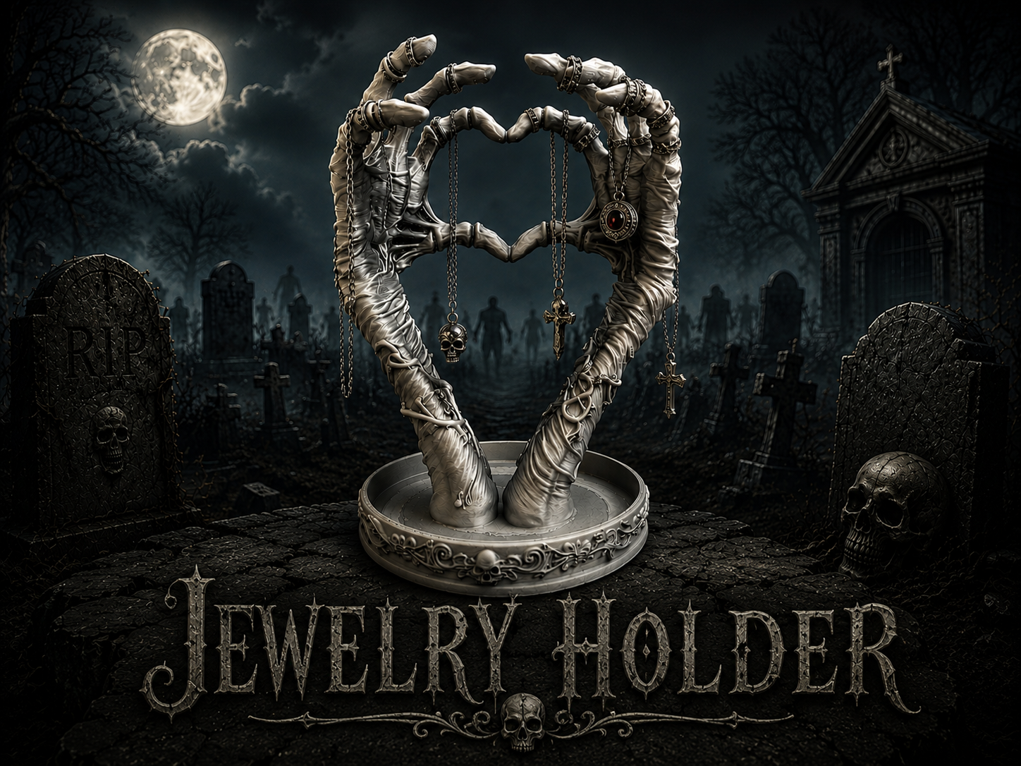 Zombie Hand Ring & Necklace Stand