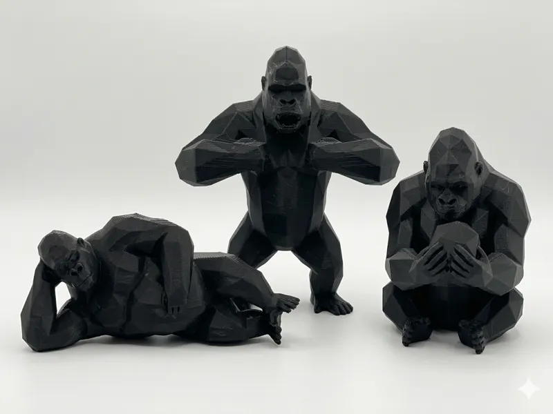 The low-poly silverback squad: 3 desk companions
