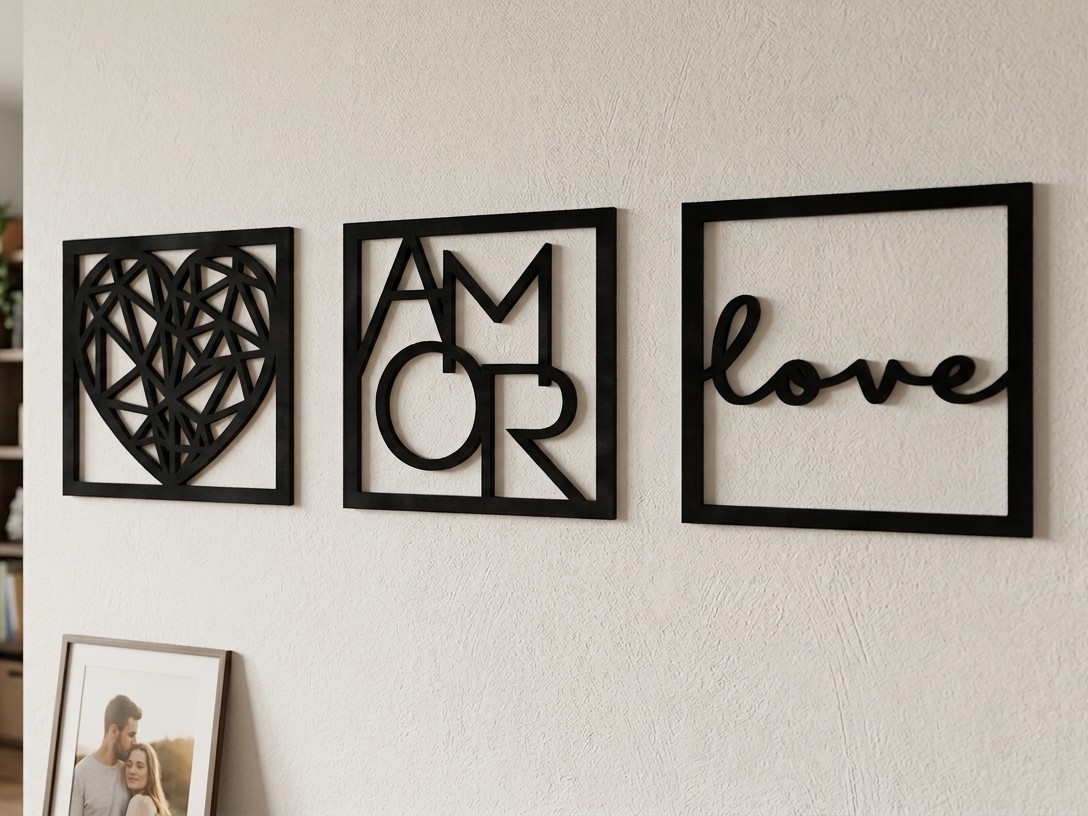 Geometric Heart, Love & Amor - 3Pcs Wall Art Decor 3D model