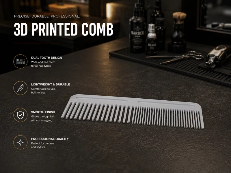 Dual Tooth Barber Comb | Printable Hair Comb