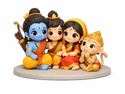 Cute Ram Sita Lakshman Hanuman Chibi Figurine