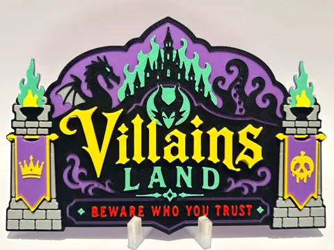 Letrero o emblema decorativo: Disney Villains Land Inspired Sign — referencia de MakerWorld