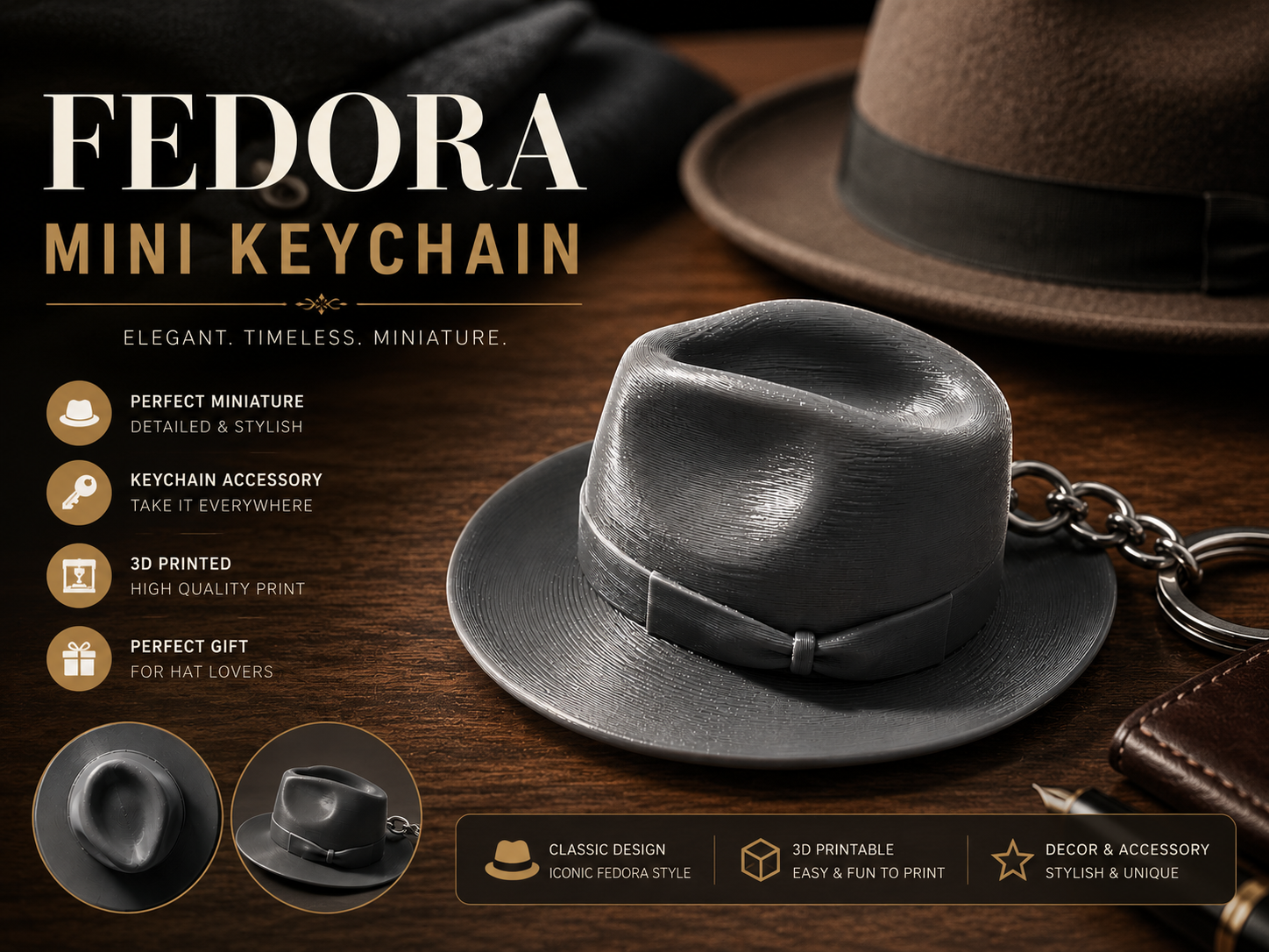 Fedora Hat Miniature | Borsalino Keychain & Decor