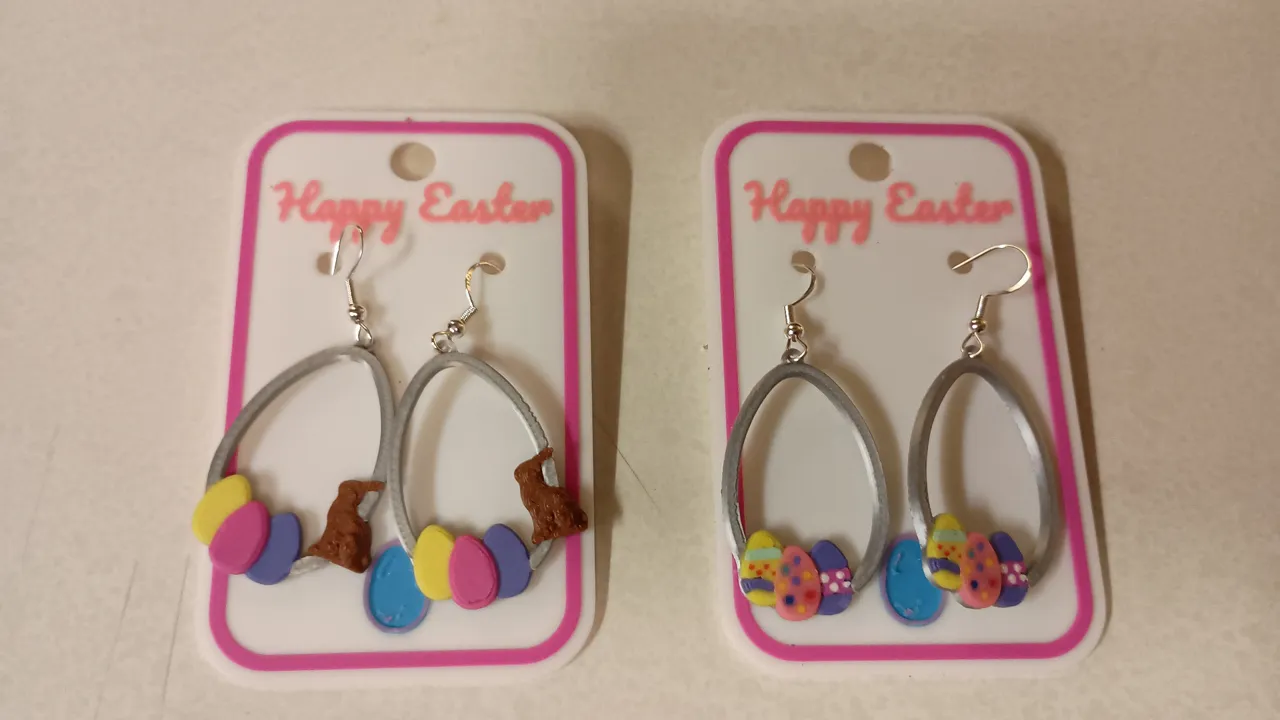 Easter earrings with eggs and bunny view 2