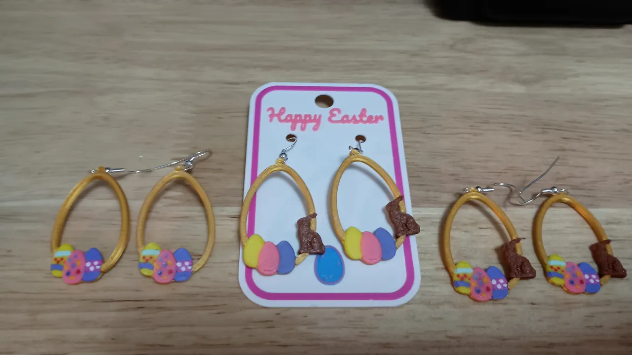 Easter earrings with eggs and bunny view 3