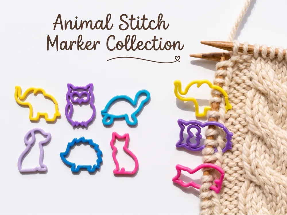 Letrero o emblema decorativo: Animal Stitch Marker Collection (6 Unique Shapes). Referencia del modelo original.