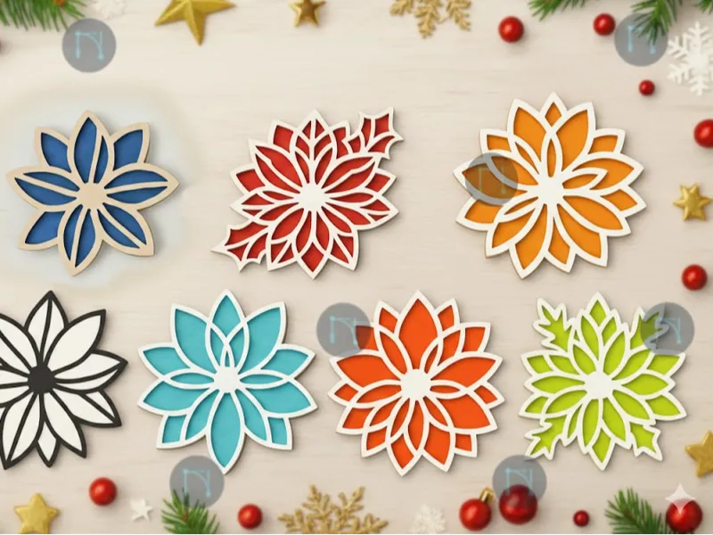 Poinsettia Ornament Set – 7 Christmas Designs