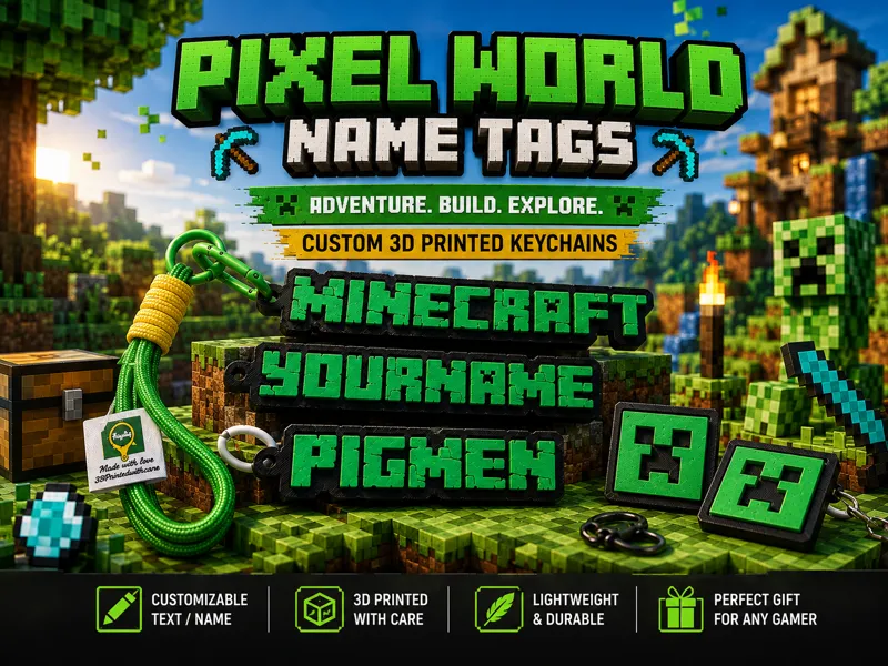 Minecraft style customizable nameTag keychain