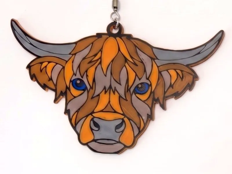 Highland Cow Suncatcher Wind Spinner—Stained Glass