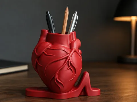 Soporte: Anatomical Heart Pen & Pencil Holder with ECG — referencia de MakerWorld