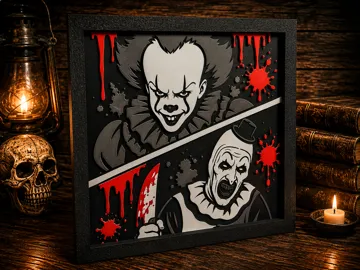 Cuadro decorativo en 3D: Killer Clowns - Horror HueForge — vista de referencia 3
