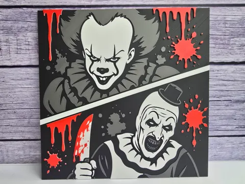 Cuadro decorativo en 3D: Killer Clowns - Horror HueForge — referencia de MakerWorld