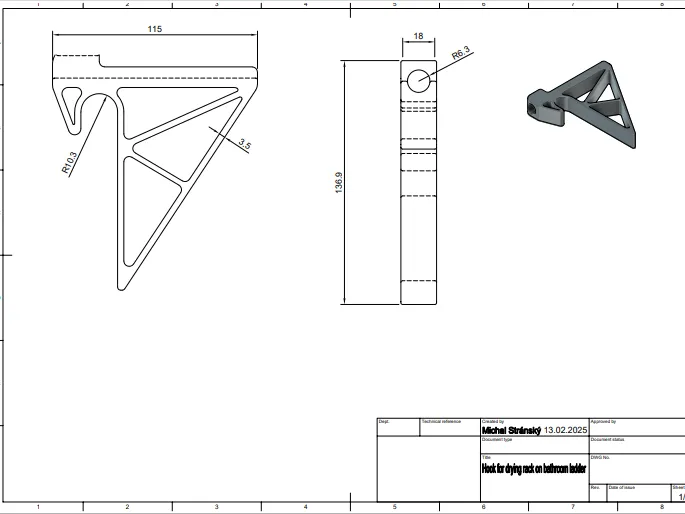 Hook for drying rack on bathroom ladder