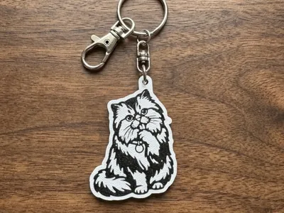 Persian Cat Keychain - Stylized Black & White