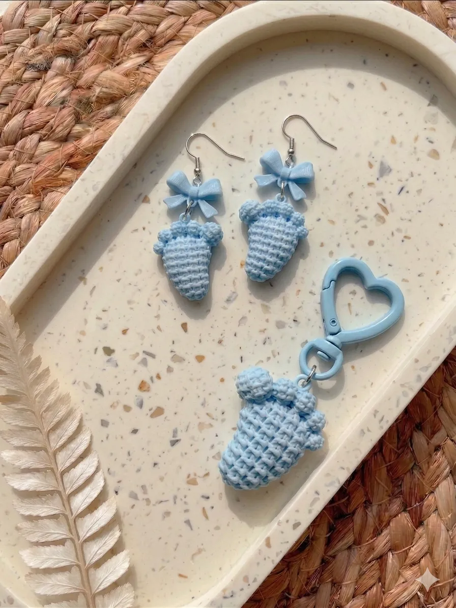 Tiny Footprint Earrings & Keychain view 4