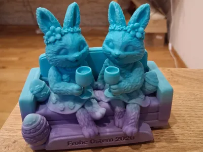 Two Easter Bunny Ladies on the Sofa