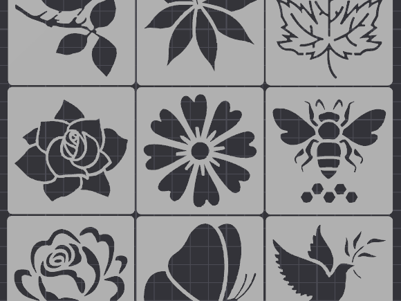 Flowers and Animals stencils (set of 9)