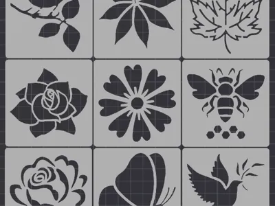 Flowers and Animals stencils (set of 9)