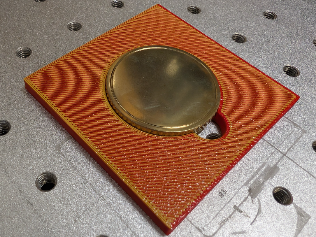 Brass laser engraving jig for Cloudray MP60