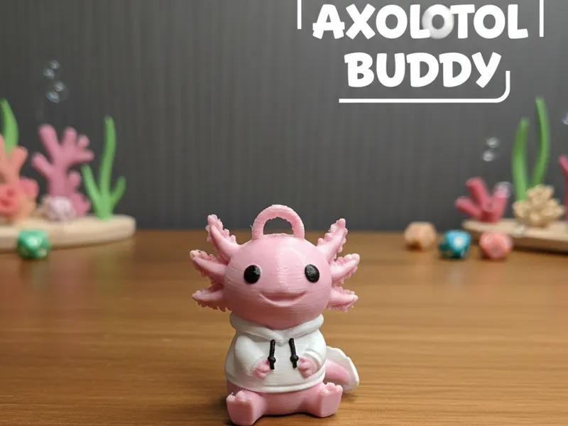 Cute Hoodie Axolotl Keychain – Easy Print