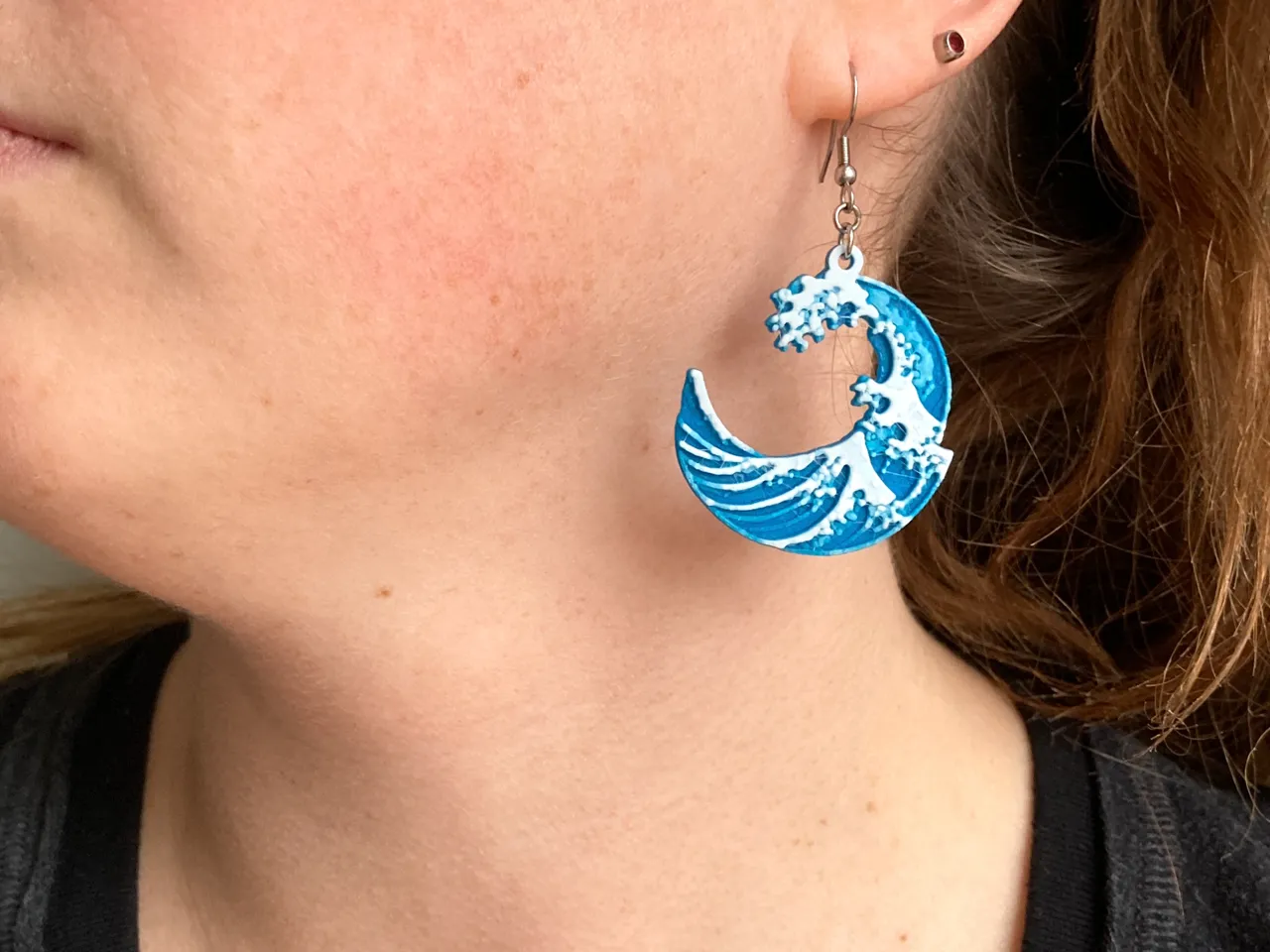 The Great Wave off Kanagawa HueForge Earrings view 2