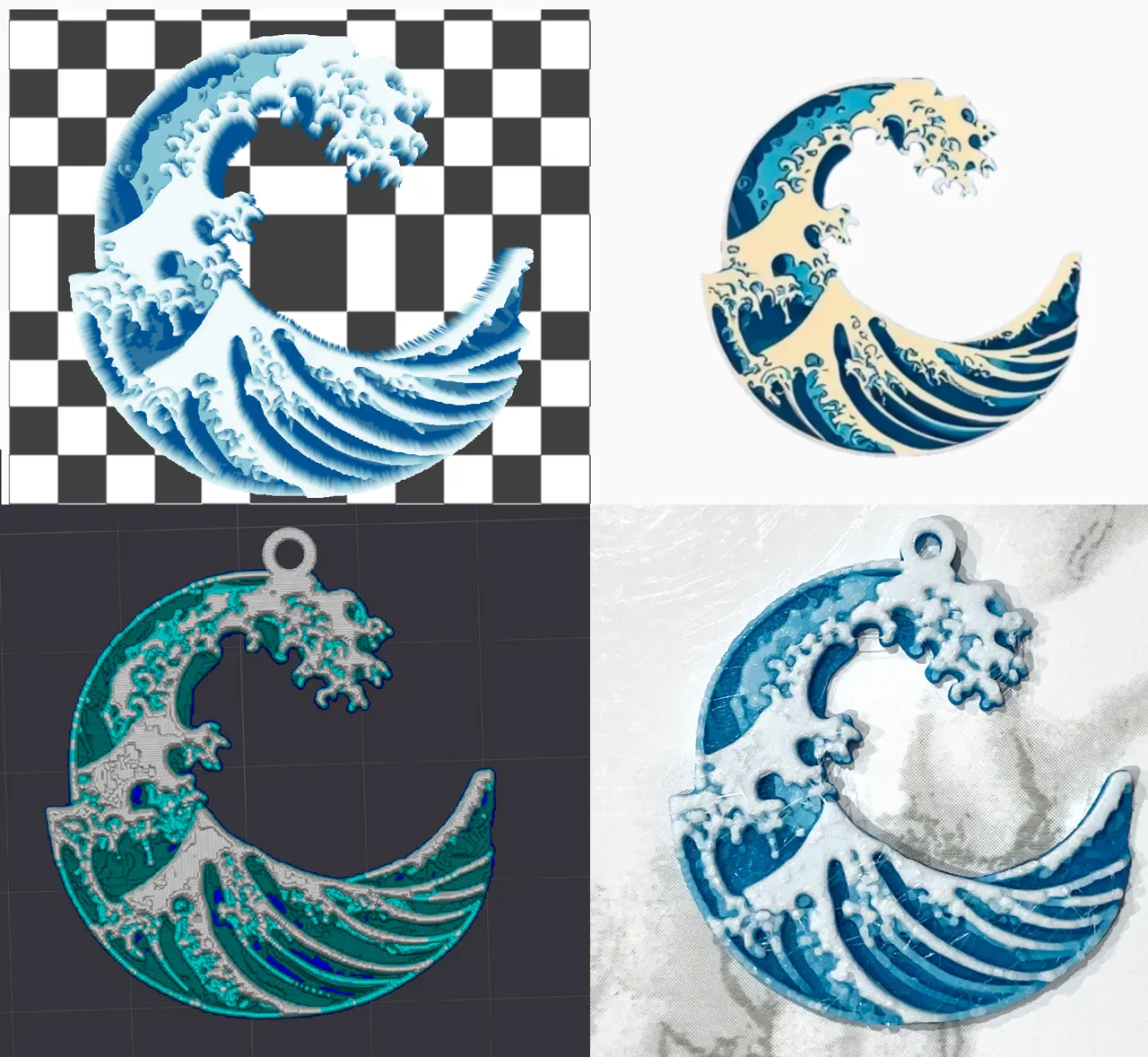 The Great Wave off Kanagawa HueForge Earrings view 3