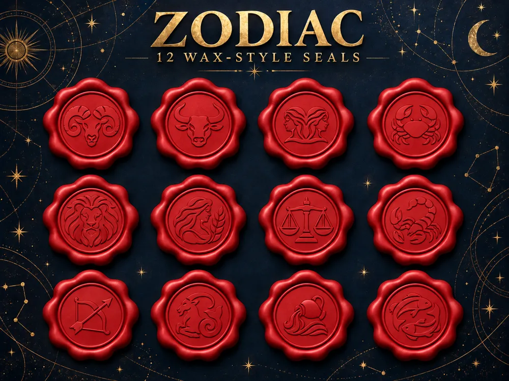 Zodiac Signs – 12 Decorative Wax-Style Seals - Free 3D Print Model ...