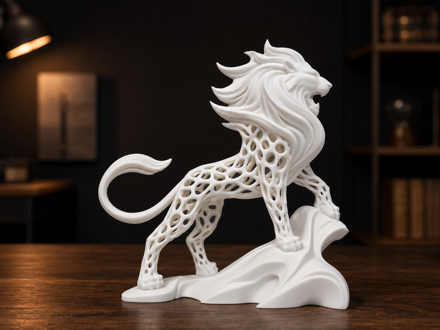 Majestic Roaring Lattice Lion Sculpture - 1