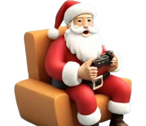 santa gaming on couch