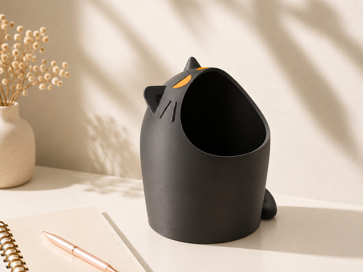 邪恶猫桌面垃圾桶/笔筒-不需要AMS(Q_Craft) - 3D printed Organizers, in stock in India