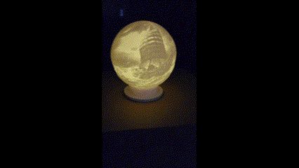 Ship in a Storm lithophane globe, LED tea light powered.