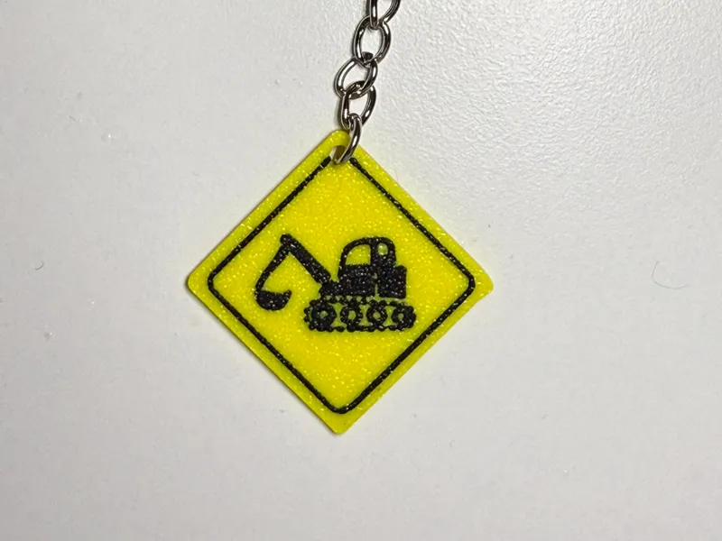 Excavator Sign Keychain