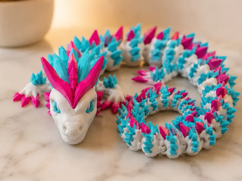 Tri-Color Crystal Flexi Dragon  3D Printable Model