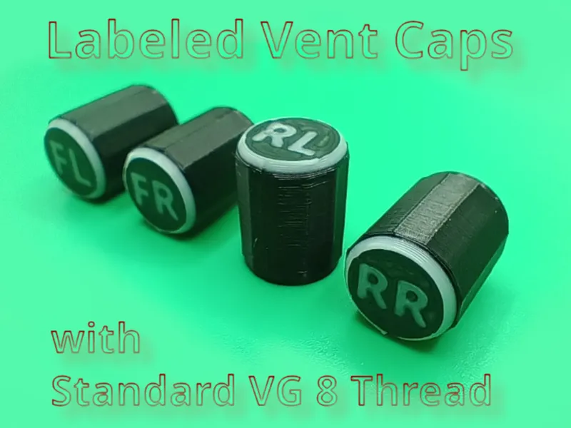 Tire Valve Caps for Vehicles with labeling.