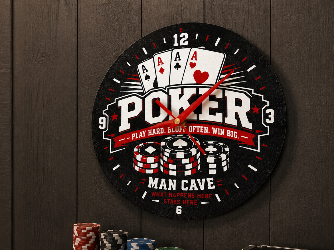 Poker Room or Man Cave Wall Clock 