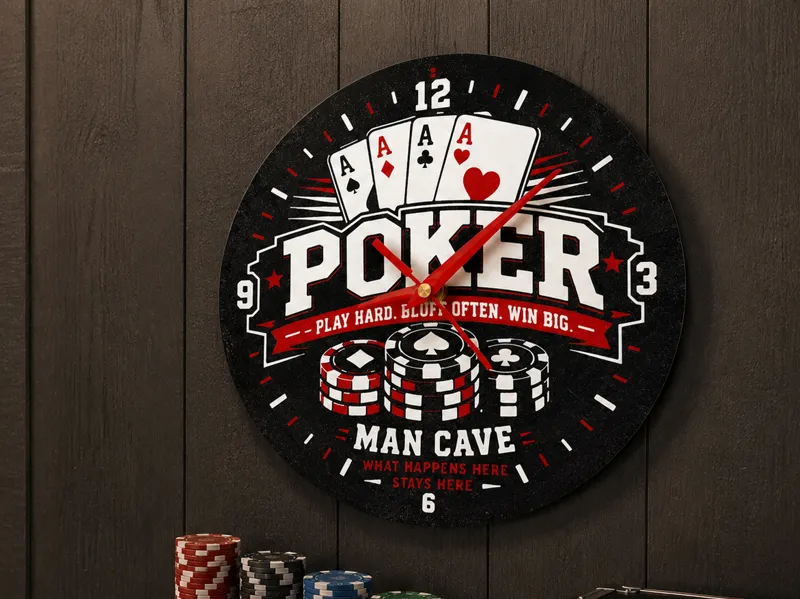 Poker Room or Man Cave Wall Clock 