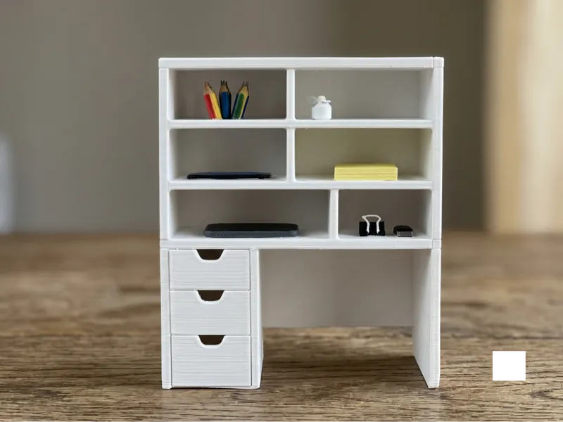 Miniature 3D-Printed Desk with Hutch