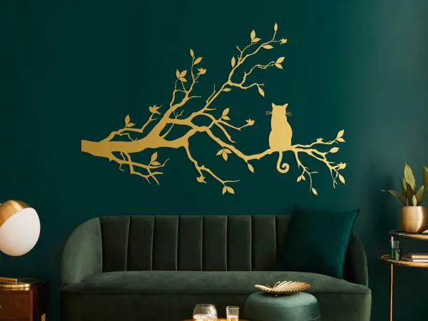 Silhouette décorative chat sur une branche