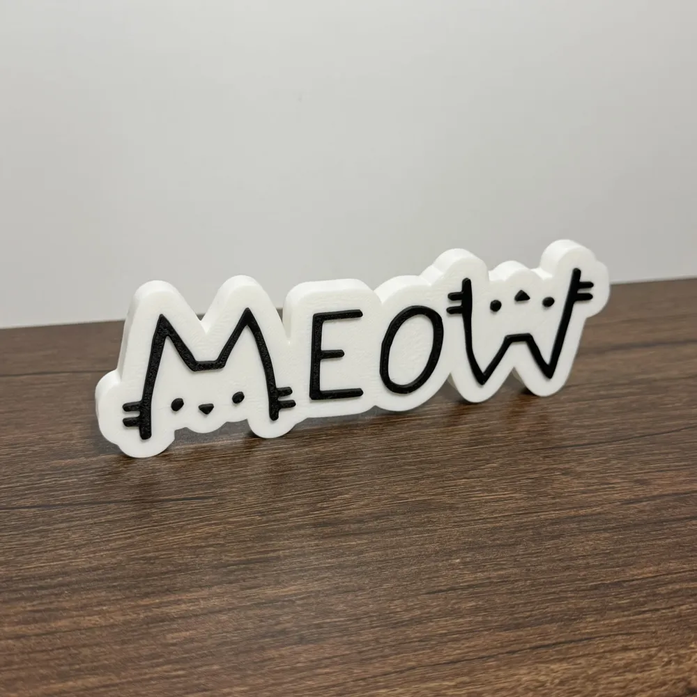 Meow Cat Desk Sign | Cute Cat Decor - Free 3D Print Model - MakerWorld