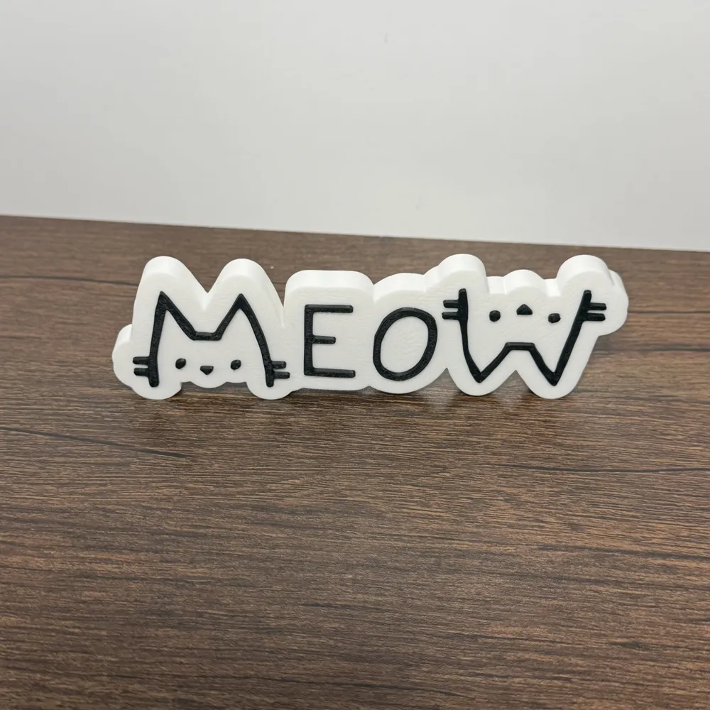 Meow Cat Desk Sign | Cute Cat Decor - Free 3D Print Model - MakerWorld