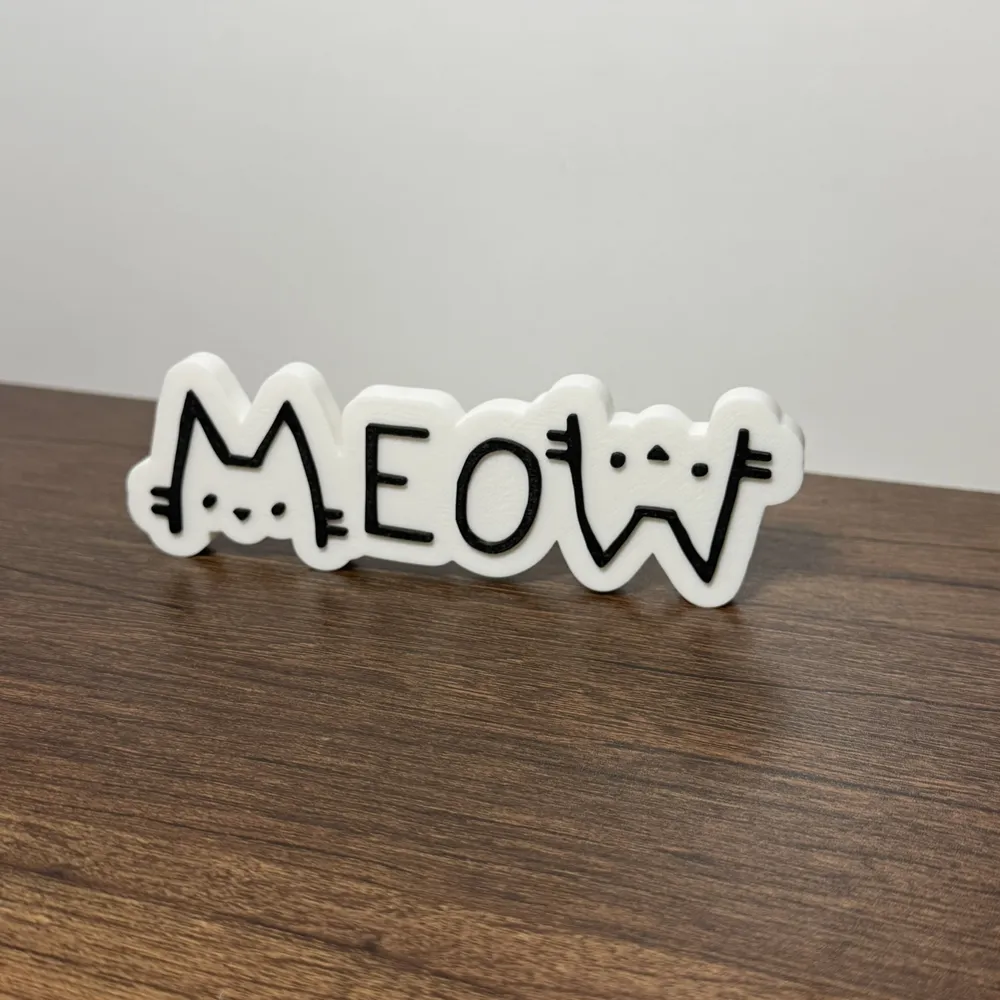 Meow Cat Desk Sign | Cute Cat Decor - Free 3D Print Model - MakerWorld