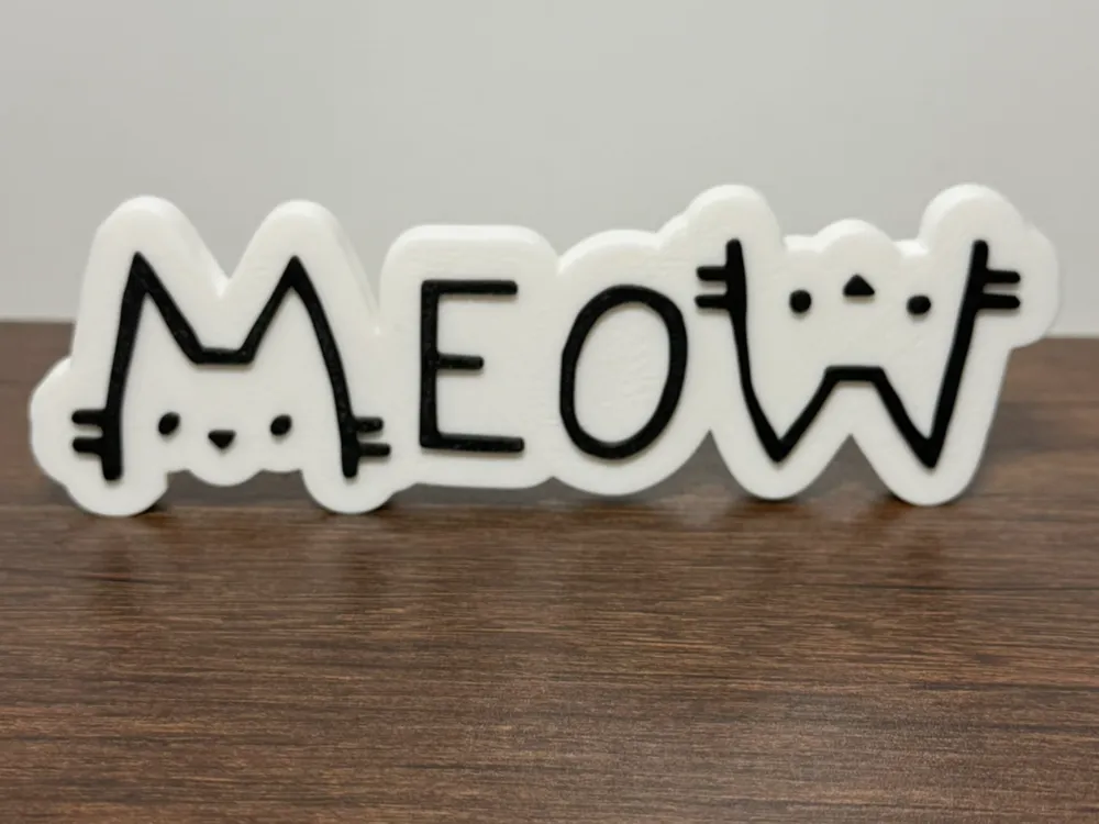 Meow Cat Desk Sign | Cute Cat Decor - Free 3D Print Model - MakerWorld