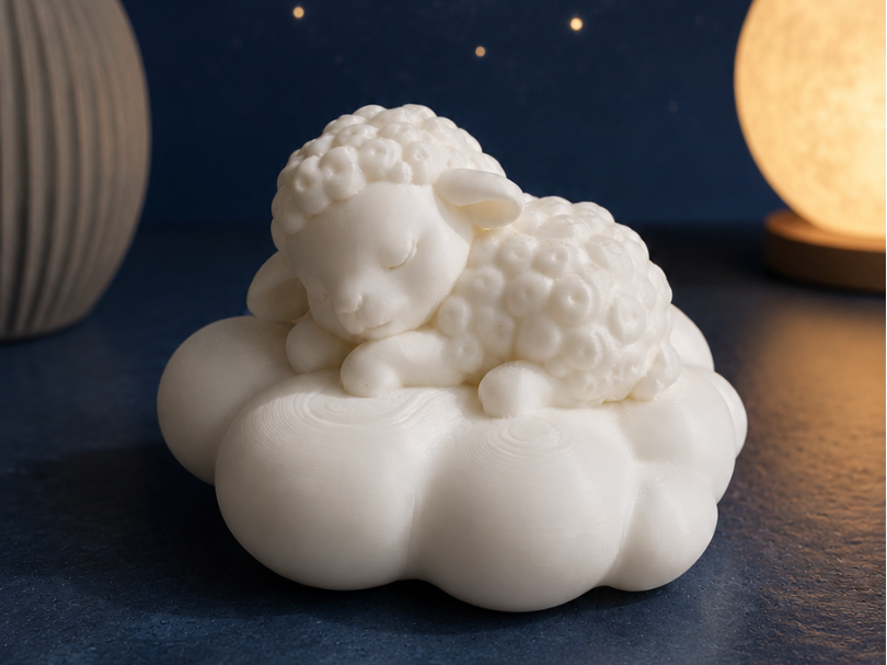 Cute sheep sleeping on the cloud