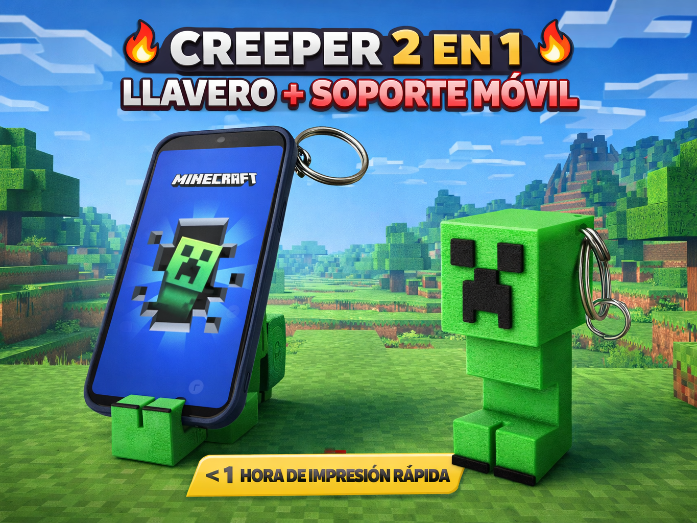 Creeper 2 en 1  Llavero + Soporte Móvil (<1h)