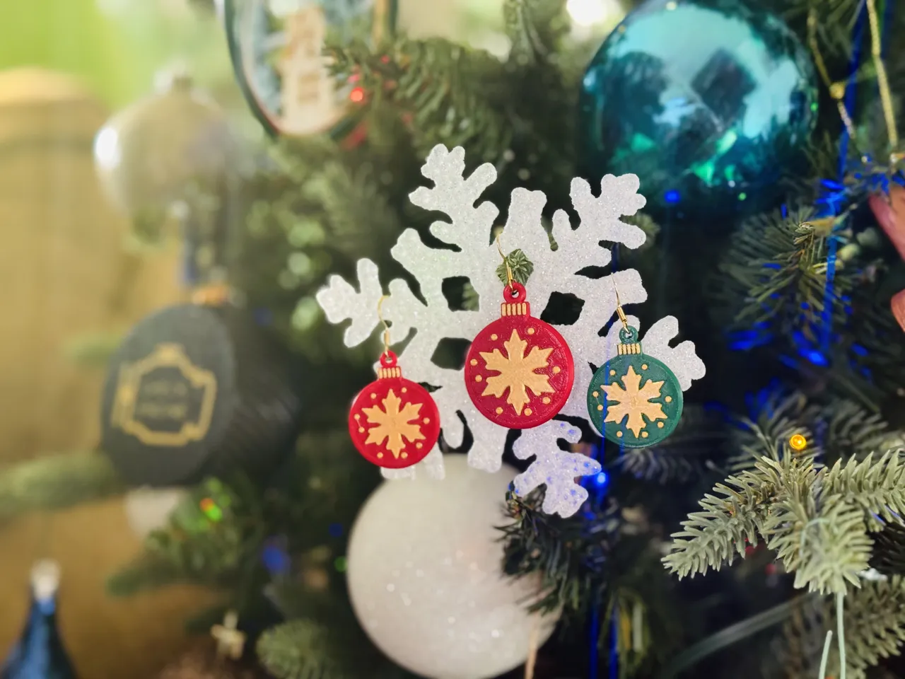 Christmas Snowflake Ornament Earring view 3