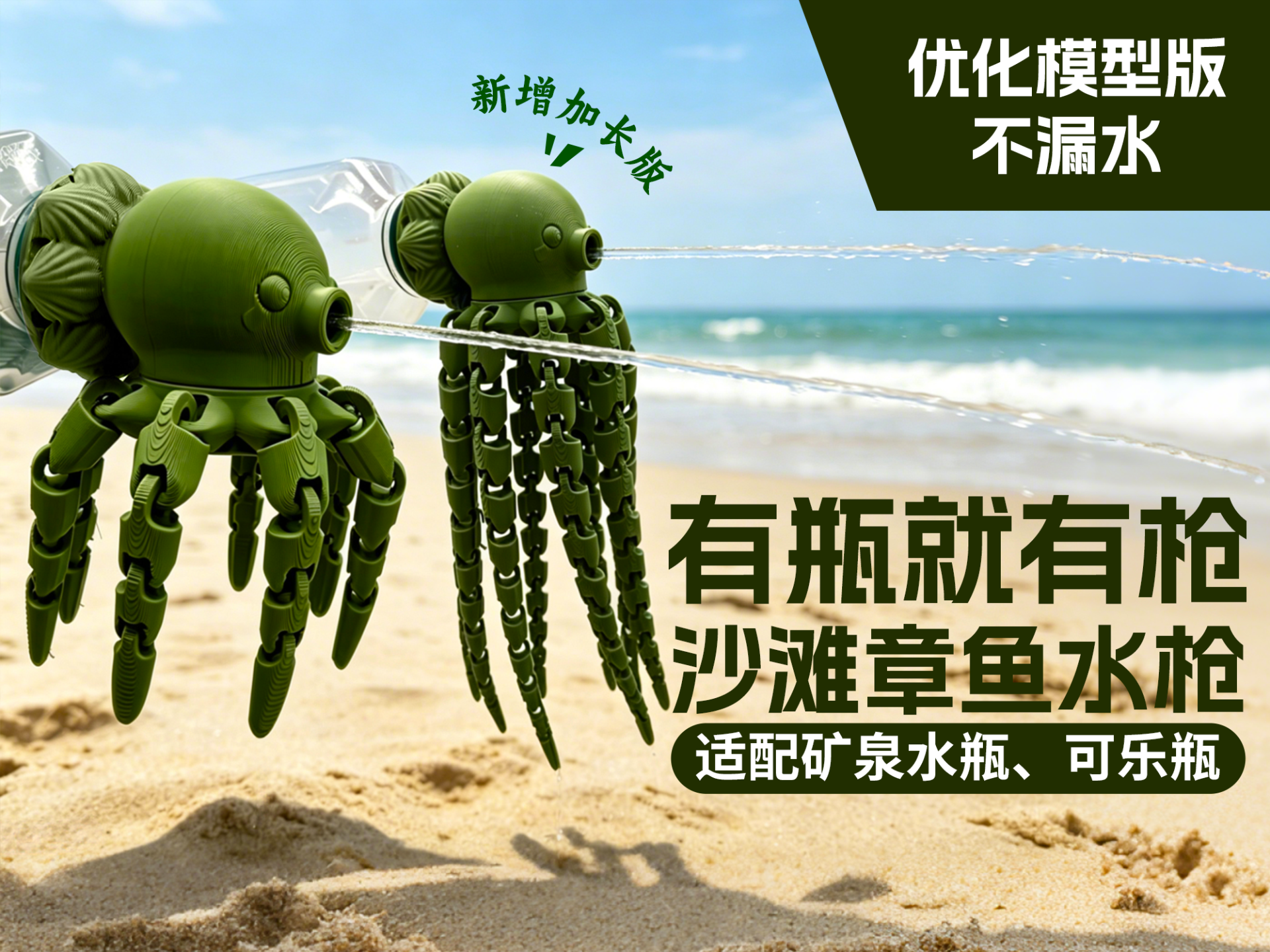 Miniatura 1 do modelo 3D 有瓶就有枪-沙滩章鱼水枪-不漏水-适配矿泉水瓶、可乐瓶-增加加上版